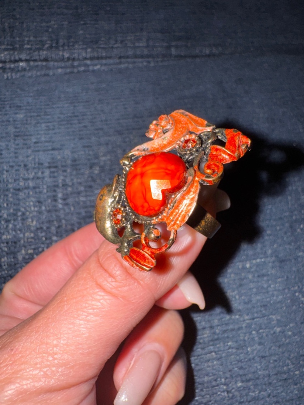 Vintage💫 Bold Orange Stone Statement Adjustable Ring - One Size - Picture 7 of 13